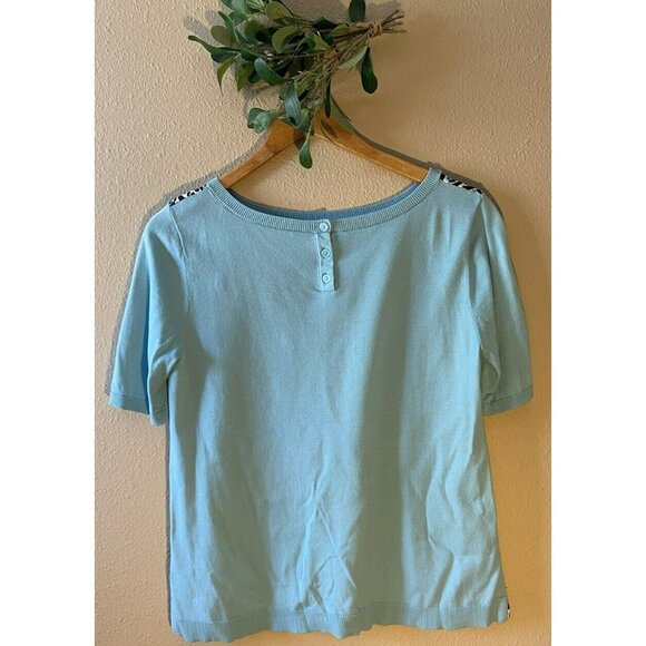 COPY - Talbots Knit Top Petite Medium Blue Paisley Contrasting Fabric Animal Pr… - Picture 4 of 8